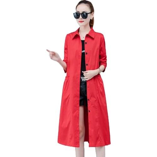 2020 fashion thin trench coat women long windbreaker single-breasted red outerwear female loose POLO collar casual tops A3211
