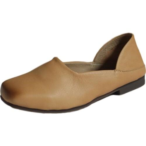 Shoes Women Natural Genuine Leather Flat Casual Shoes Slip On Round Toe soft Retro Comfortable fashion Classics women shoes 2020