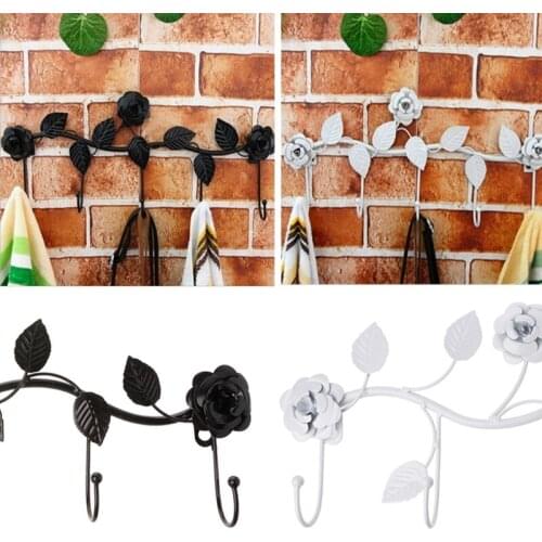 Vintage Iron Rose Leaves Hook Coat Hat Bag Hanger Organizer Holder Wall Decor