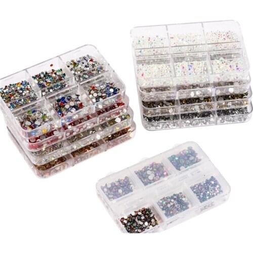 1 Box Crystals Nail Art Rhinestone Gold Silver Clear All Color Flat Bottom Mixed Shape DIY Nail Art 3D Decoration In 6cell Pot