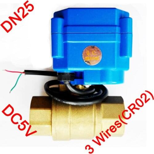 1" Miniature electric valve Brass, DC5V morotized valve 3 wires (CR02), DN25 Mini Electric valve for water control