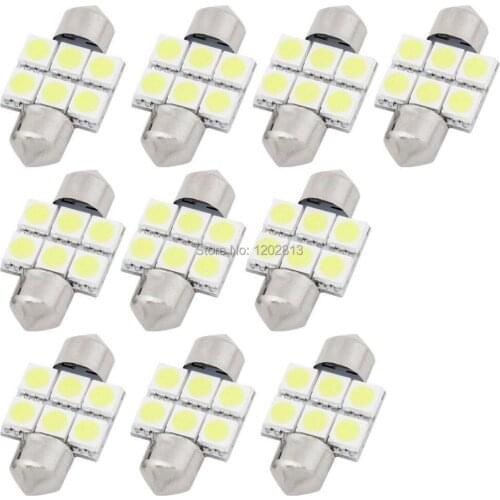 10Pcs Lampada Torpedo 6 Led Smd Efeito Xenon 12v 31 Mm
