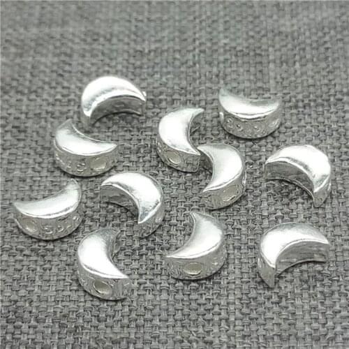 14 Pieces of 925 Sterling Silver Crescent Moon Beads for Bracelet Necklace