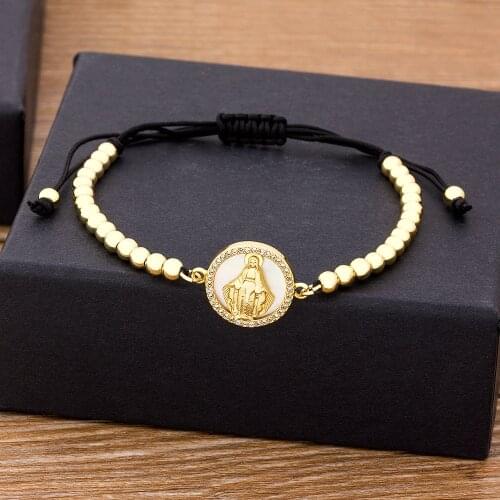 2020 New Styles Gold Color Copper CZ Beads Handmade Bracelet Virgin Mary Natural Shell Bracelets Jewelry Party Wedding Gifts