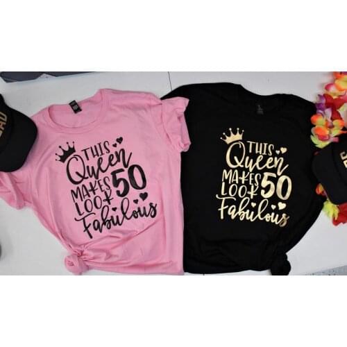 50th Birthday Gifts for Women Birthday Shirt Golden pattern Streetwear Short Sleeve Tees Plus Size O Neck Female Clothing cotton