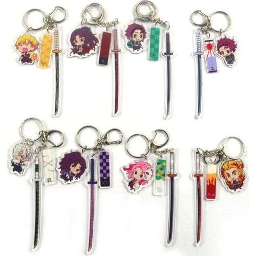 Anime Demon Slayer Acrylic Keychain Cute Character Blade Of Demise Key Chain Bag Car Accessories Trinket Keyring Gift