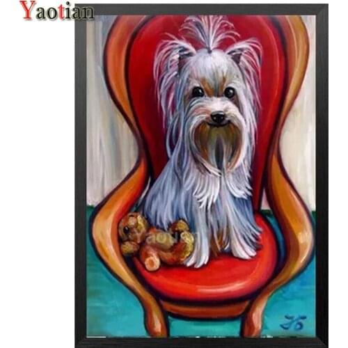 DIY Diamond Painting Full Square/round Yorkshire Terrier on The Chair Diamond Embroidery Mosaic Cross Stitch Handmade Gift