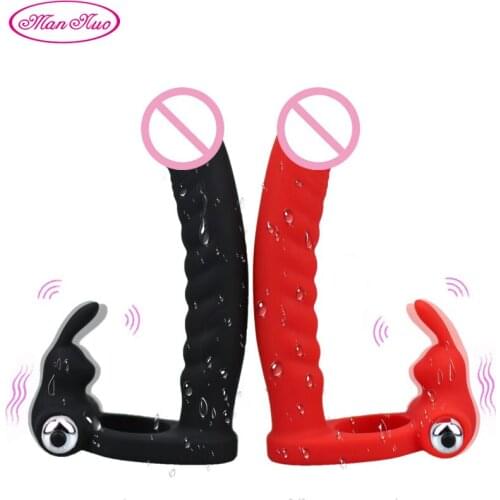 Man Nuo 10 frequency male vibration delay lasting lock ring Rabbit double hole ring male and female Shared adult sex toy 66