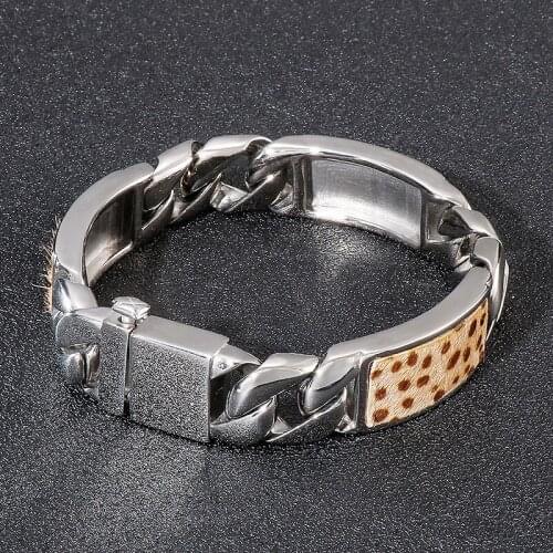 New style stainless steel casting bracelet, trendy mens fashion jewelry, leopard print, snap clasp, titanium steel bracelet