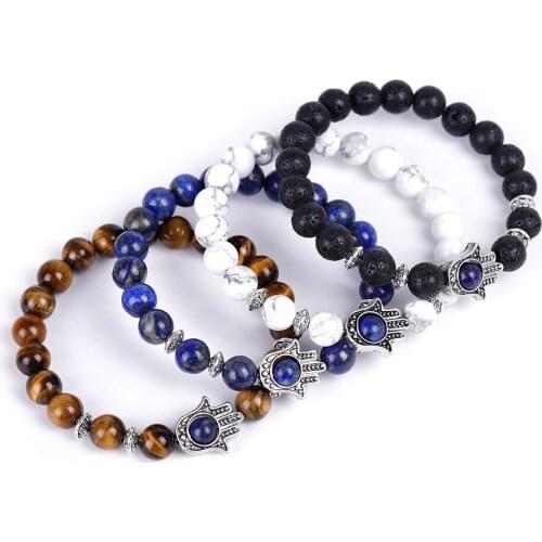 Lapis Lazuli Tigers Eye Stone Howlite Beads Strand Bracelet Parm Charms Beaded Buddha Yoga Strench Women Men Jewelry