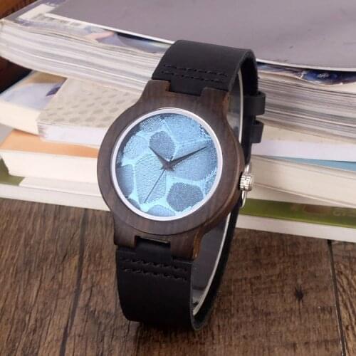 Brand Vintage Black Dial Natural Bamboo Wood Watch Women Genuine Leather 2018 Wooden Clock feMale hour Reloj de madera gifts