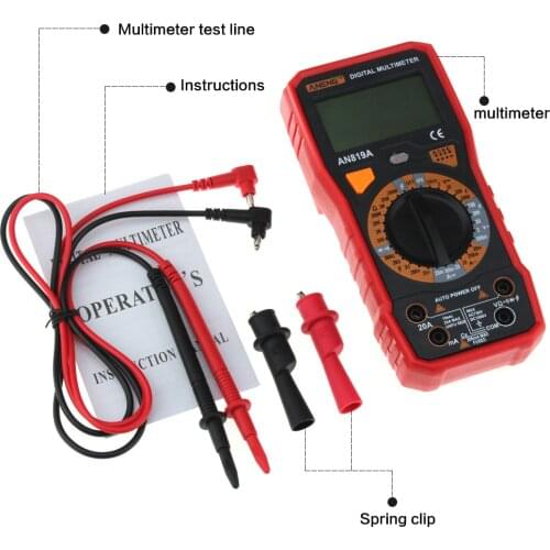 AN819A Digital Multimeter AC/DC Voltage Ammeter Capacitance Resistance Triode Tester Current Power Meter Test + Crocodile Clips