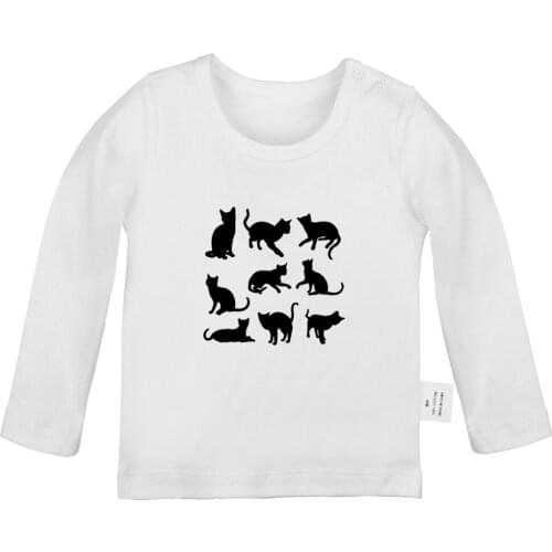 Cute Black Cats Collection Don't Touch Me Cat Design Newborn Baby T-shirts Toddler Graphic Solid Color Long Sleeve Tee Tops