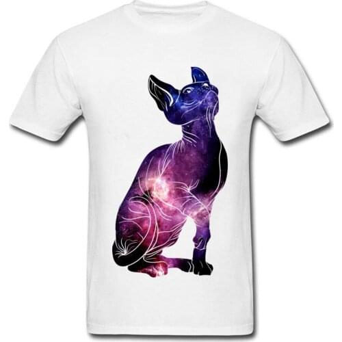 Cat Universe 2018 Canadian Hairless Men T-shirt Cotton White T Shirt Sphynx Nebula Print Adult Size S Tops