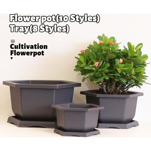1Set Imitation Flower Pot + Tray Balcony Square Flower Bonsai Bowl 6 Types Nursery Basin Planter Plastic Rectangle Flower Pots