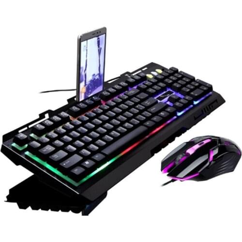 Huppgou 7-color LED Backlight Gaming Keyboard Mouse Combos for Home&office suspension backlit game suits for game entertainment