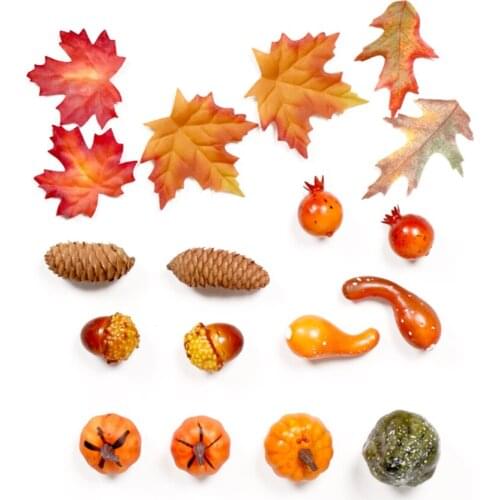 Simulation Pumpkin Pine Cone Maple Leaf Autumn Colors Halloween Decorations Gourds Mini Fake Pumpkins Garland Accessories