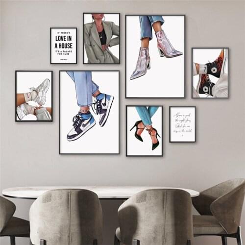 Wall Pictures Poster For Living Room Shop Decor Fashion Girl High heels Shoes Quote Wall Art Canvas Painting Printing Unframed