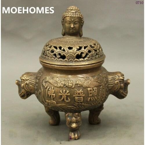 MOEHOMES Chinese folk collection bronze Buddha bead statue censer home decoration Metal crafts Incense burner censer