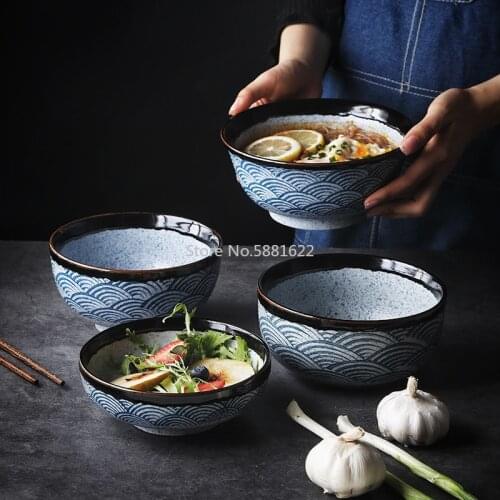 Sea Ripples Simple and Creative Japanese Tableware Big Bowl Noodle Bowl Soup Bowl Restaurant Ceramic Household Bowl