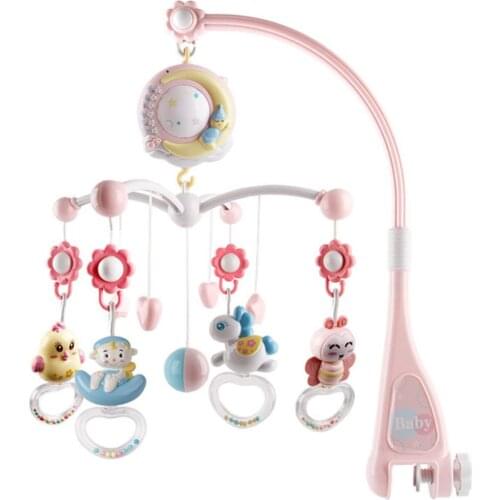 Musical Baby Crib Mobile Toy with Lights and Music Star Projector Hanging Rotating Bell Timing Projection for Baby Shower Gift