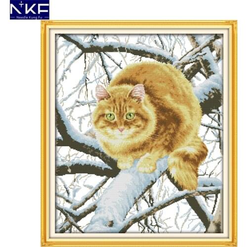 NKF The fat cat on the tree animal style cross stitch kits patterns hand craft Chinese cross stitching kits for home decoration