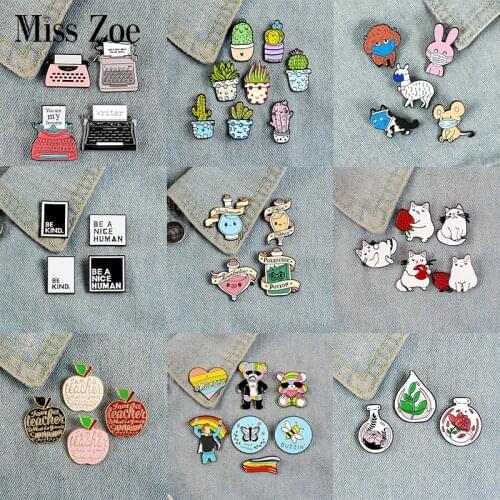3~8pcs/set Cats Plant Enamel Pin set Custom Potion Apple Rainbow Vintage Brooch Lapel Pin Badge Joker Jewelry Gift amazing price
