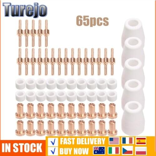 65pcs Plasma Cutter Tip Electrodes Nozzles Kit Consumable Replacement Accessories For PT31 CUT 30 40 50 Cutter Welding Tools