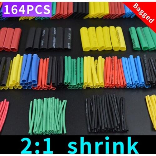 164pcs Heat Shrinkable Tube Kit Shrinking Assorted Polyolefin Insulation Sleeving 2:1 Wire Cable Sleeve Kit DIY Wire Repair