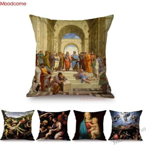 Renaissance Famous Painter Raffaello Santi Raffael Oil Painting Home Decoration Pillow Case The School of Athens Cushion Cover