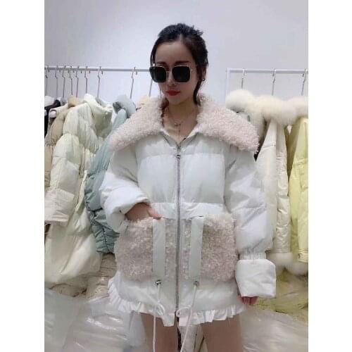 2020 new short lamb wool stitching jacket female soil winter thickening warmth down parker female fashion fake two-piece trend
