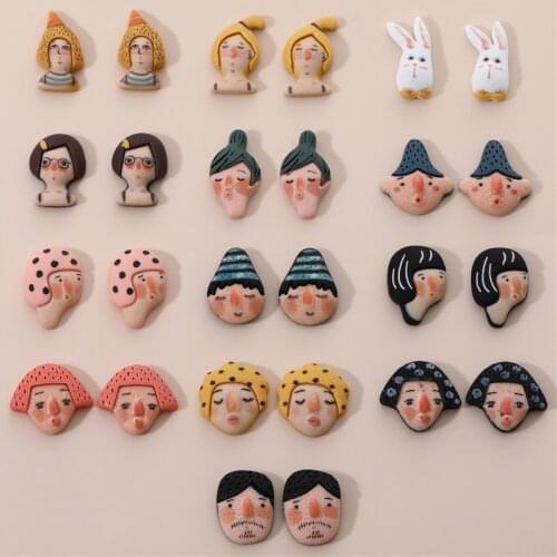 New style 50pcs/lot cartoon Human face doll head rabbit pattern print flatback resin beads diy jewelry earring/garment accessory