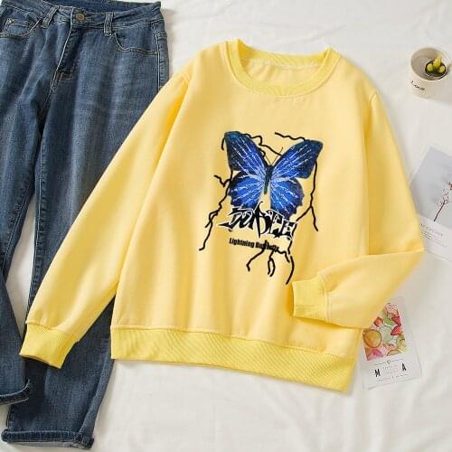 Pullover Sweatshirt Butterfly Print Top Vintage Sweatshirt Y2k Harajuku Hoodie Korean Style Spring Autumn Long Sleeve Warm Top