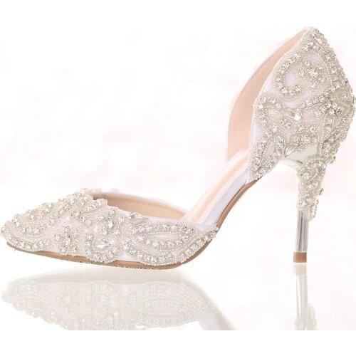 Luxury rhinestone wedding shoes woman high-heeled pointed toe bridal shoes woman shinny beaded crystal low cut women pumps prom