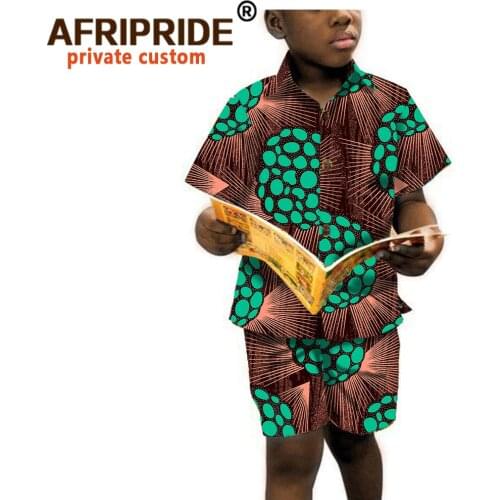 2018 boys short sleeve shirt and pants african clothes for kids children clothing print cotton wax plus size A723601