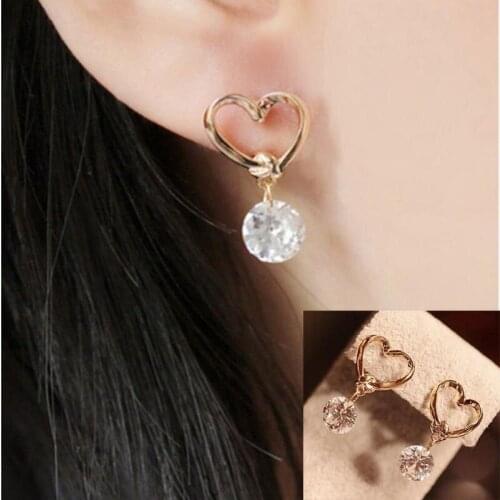 1PC Womens Earrings Shining Crystal Ball Heart Stud Earring Fashion Jewelry For Sweet Girls Party Wedding Jewelry Stud Earrings