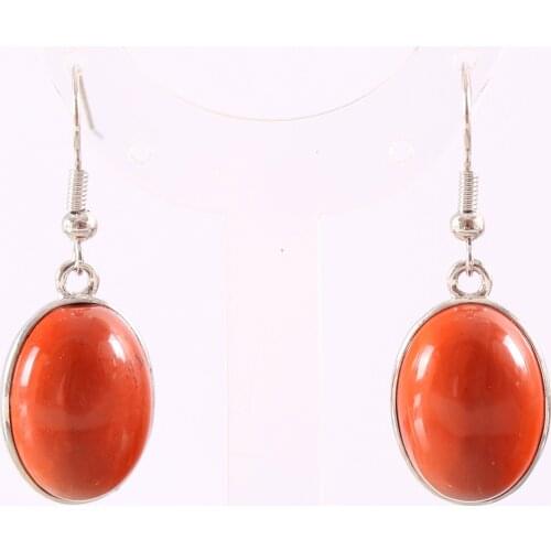 Natural Stone Dangle Earrings For Women Red Jaspers Oval Beads Stainless Steel Earrings 1Pair U456