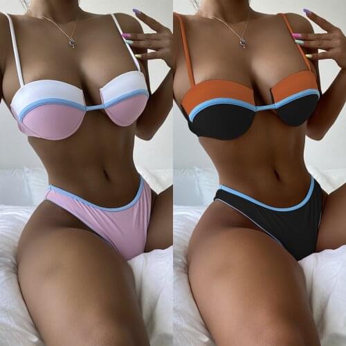 Sexy Underwired Push Up Bikini Set Splicing Bikinis Women Swimwear Spaghetti Swimsuit Beach Wear Female Biquini Bathing Suits