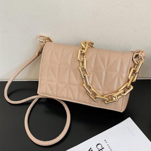 Small Flap Crossbody Bags For Women Thick Chain Strap Baguette Shoulder Bag Leather PU Purses And Handbags Ladies Messenger Bags