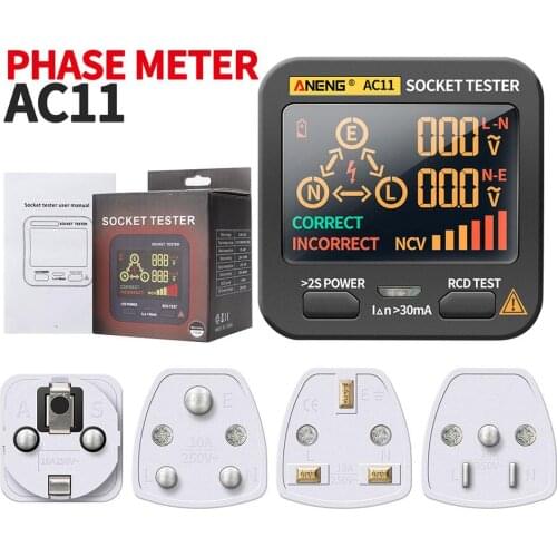 ANENG AC11 VA Screen Display Leakage Tester Voltage Tester Digital Smart Socket Tester US/UK/EU/SA Plug RCD Detector