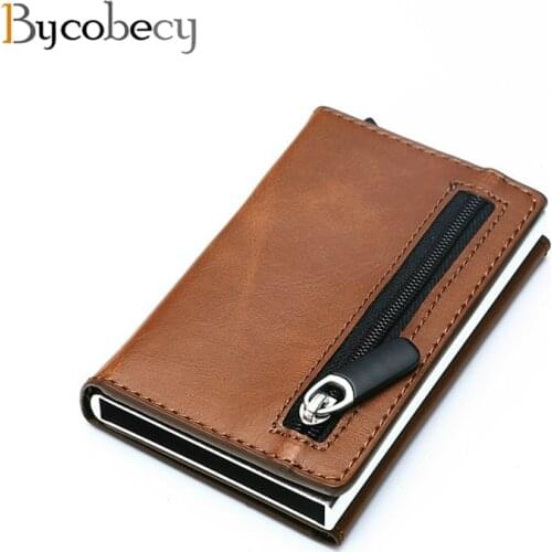Bycobecy Rfid Smart Wallet Credit Card Holder Metal Thin Slim Men Wallets Pass Secret Pop Up Minimalist Wallet Small Coin Purse