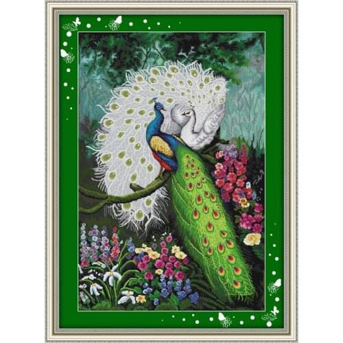 Everlasting Love Peacocks In Green Forest Chinese Cross Stitch Kits Ecological Cotton Stamped DIY New Year Decorations For Home