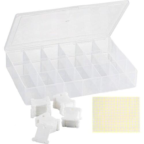 Embroidery Floss Organizer Box-Compartments with 100 Hard Plastic Floss Bobbins and 480 Floss Number Stickers