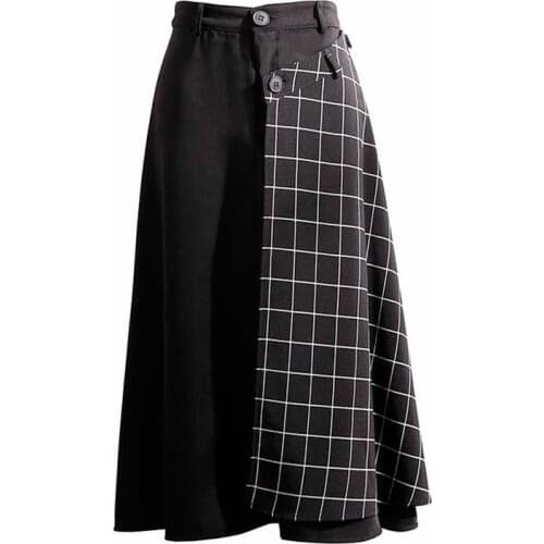 HStar 2020 Plaid Buttons Skirt Modis Design Panelled High Waist A-line Skirt Spring Summer Vintage Elegant Bottom