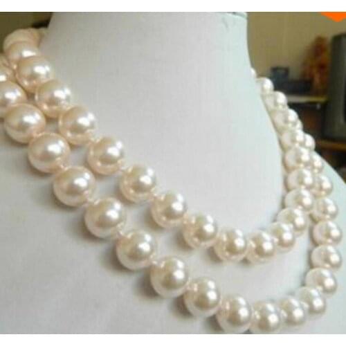 Jewelry Charming!10mm White Sea Shell Pearl Necklace 32"AAA GE228 Factory Wholesale price Women Gift word Jewelry