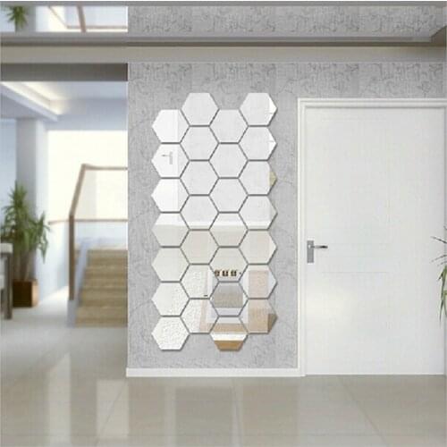 48pcs Self Adhesive Reflective Hexagon Shape Mirror Wall Stickers Mirrors Espejos Decoration Mural for Bedroom Wall Home Decor