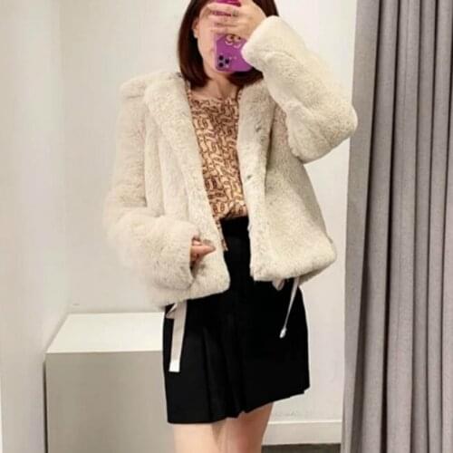 Women winter plush jacket warm soft coat France brand long-sleeved hooded tops female