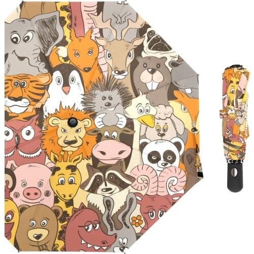 Lovely Animals Cartoon Pattern 3 Folding Umbrella Rain Women Sun Protection Anti-UV Automatic Umbrella Parasol For Children