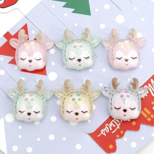 10Pcs 2*1.9cm Resin Glitter Deer Christmas Decoration Craft Flatback Cabochon Embellishments For Scrapbooking DIY Accessories
