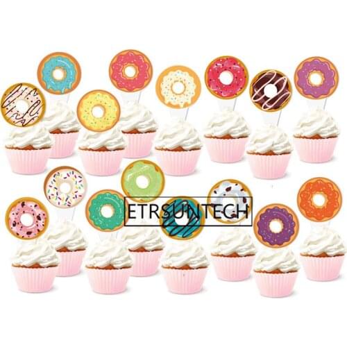 100sets Cute Cartoon Donut Shaped Paper Cake Decorating Topper Cake Decoration Insert Cake Picks Cupcake Toppers Birthday Party